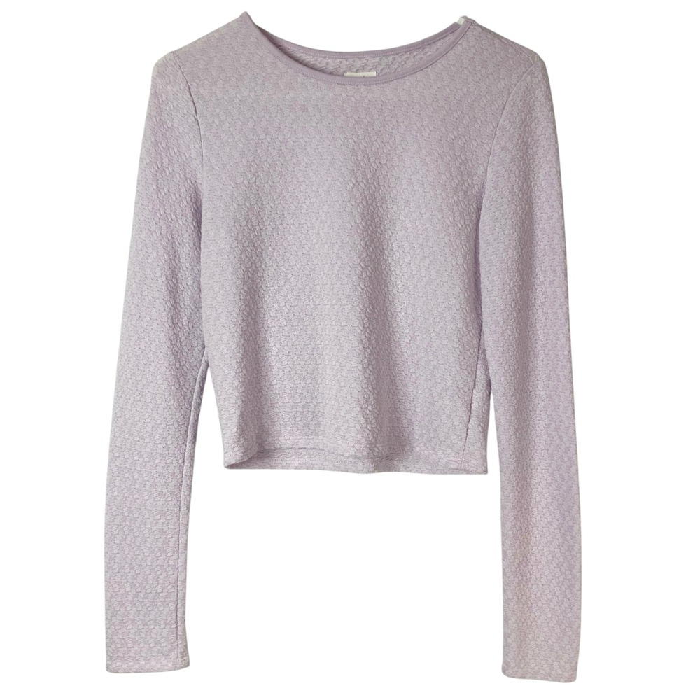Aerie Lilac Textured Knit Crop Top Small Pullover Crew Neck Long Sleeve Soft